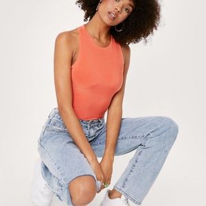 NastyGal Racer Back Cut Out Orange Bodysuit